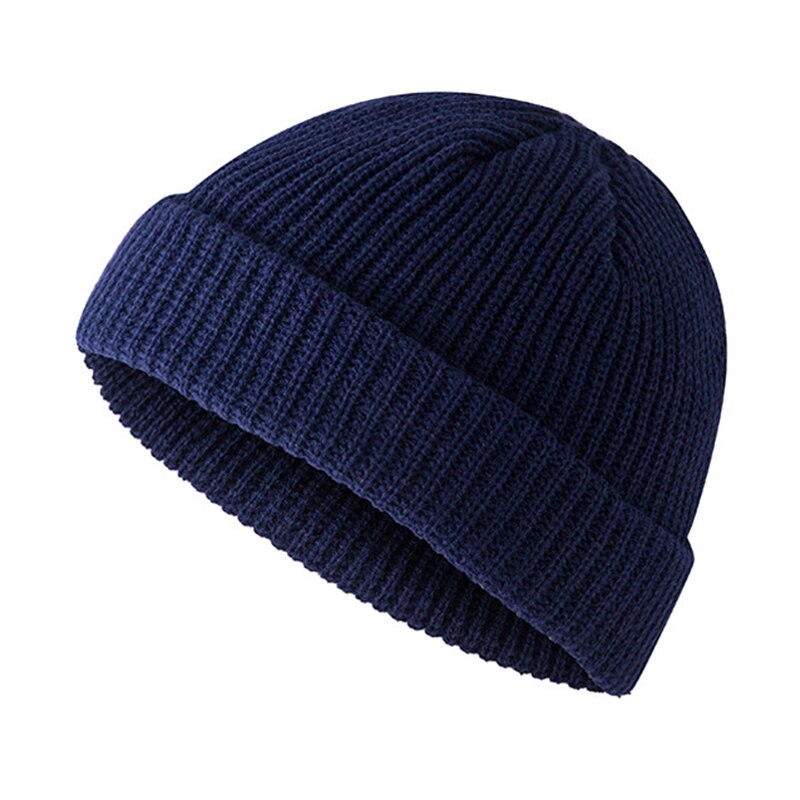 Moda cappello lavorato a maglia Casual corto comodo berretto elastico inverno riscaldamento cappello universale per uomo donna HB88: Navy blue