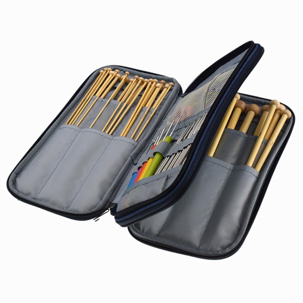Kit de costura de agujas de lana de madera, agujas largas de ganchillo, herramientas y accesorios para tejer ganchillo, hilo de ganchillo