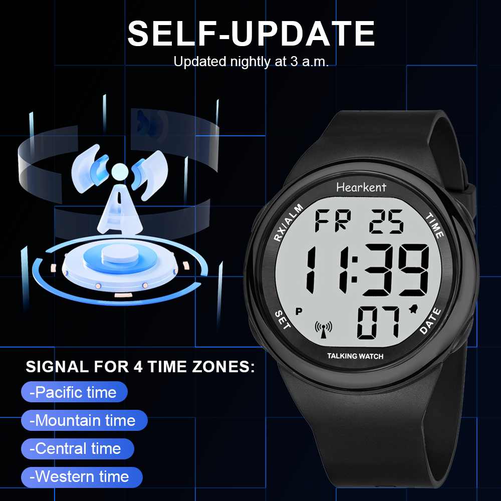 Hearkent engelsktalande klocka för blinda/synskadade seniorer elektronisk digital talande klocka armbandsur med alarm