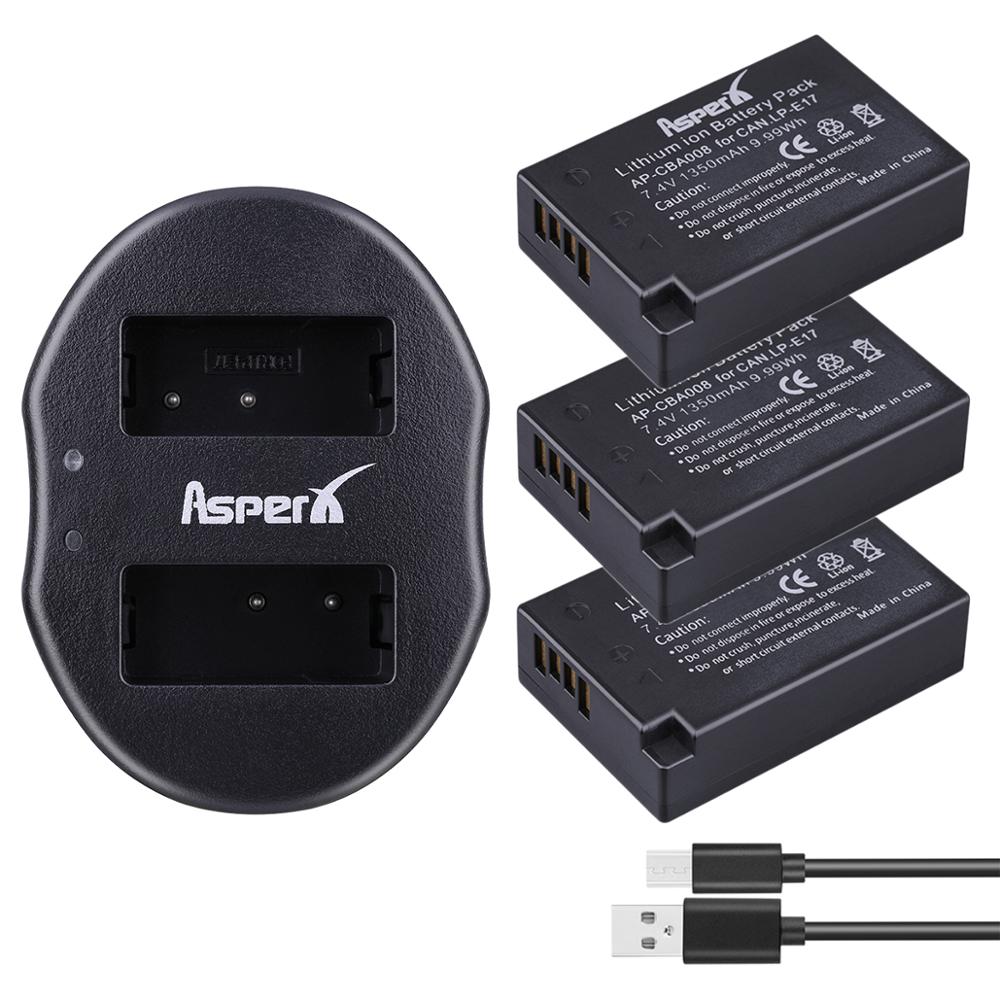 LP-E17 LPE17 LP E17 baterías de la Cámara + cargador Dual USB para Canon EOS M3 M5 M6 rebelde T6i T6s T7i 750D 760D 200D 8000D beso X8i: 3B with charger