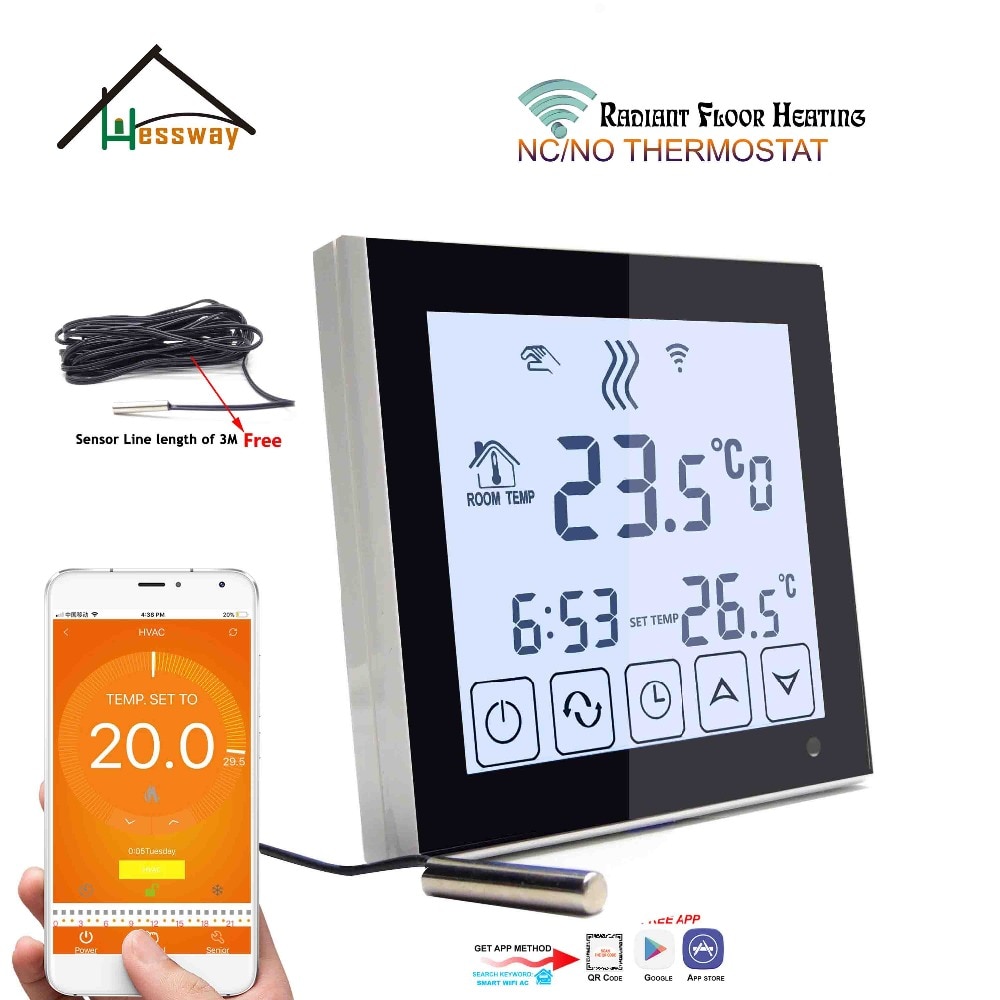EU mount Dual sensor smart floor heating thermostat WIFI NO,NC 3A for White Black optional
