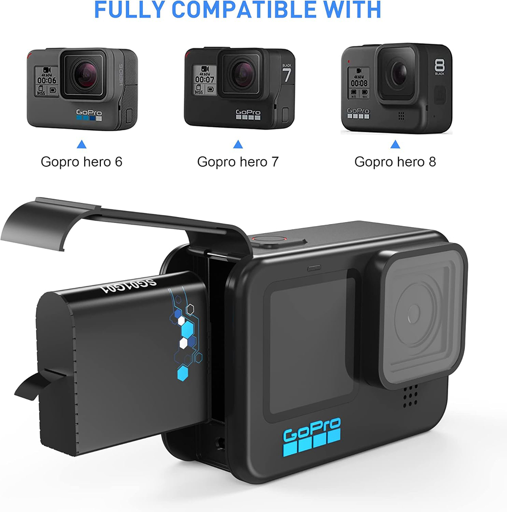 Batería GoPro Hero 5/6/7/8 y cargador rápido tipo C, batería de 1800 mAh para cámara de acción GoPro Hero 8 Hero 7 Hero 6 Hero 5 (batería GoPro completamente decodificada)