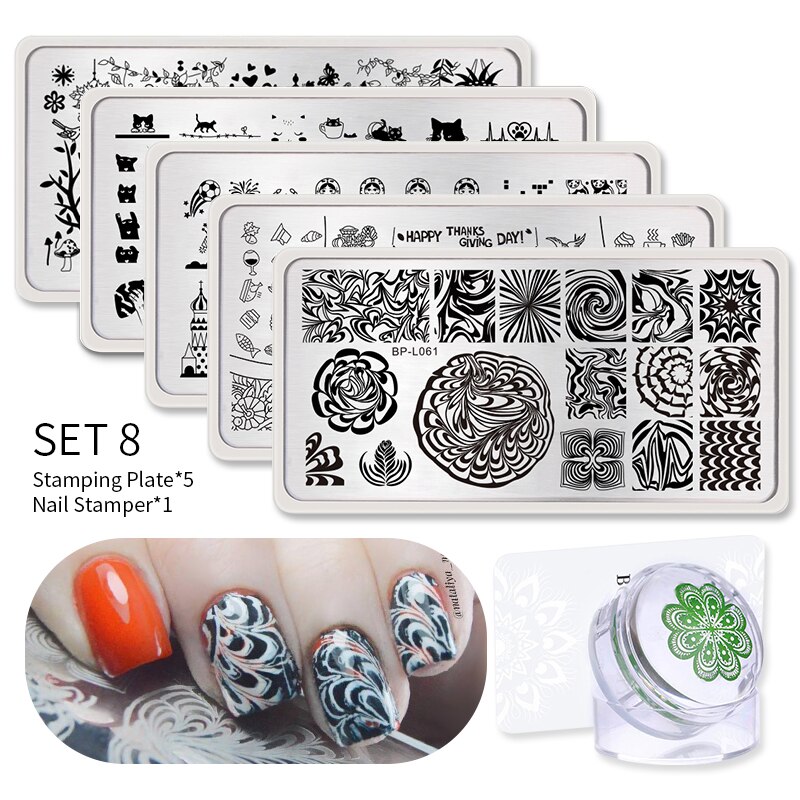 Geboren Pretty Nail Stempelen Platen Set Bloem Gemetory Diy Afbeelding Afdrukken Stencil Tool Nail Stempelen Template Met Stamper