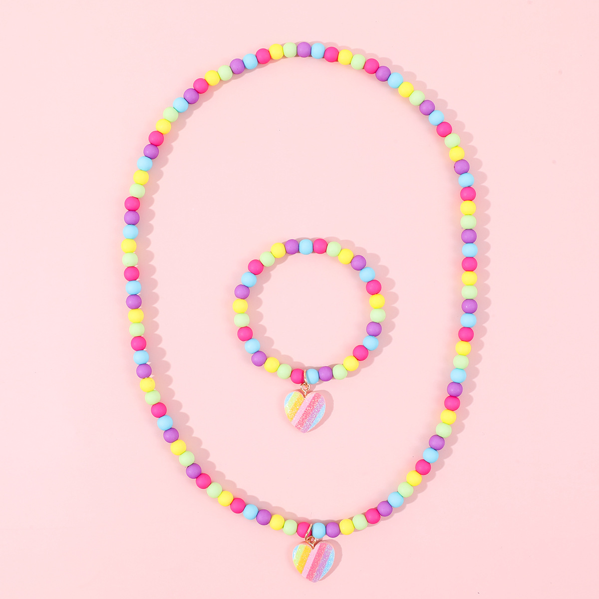 Makersland Collares de corazón para niña, colgantes bonitos, accesorios, conjuntos de joyería, para niños, pulsera de cuentas coloridas a la para chico: Color acero