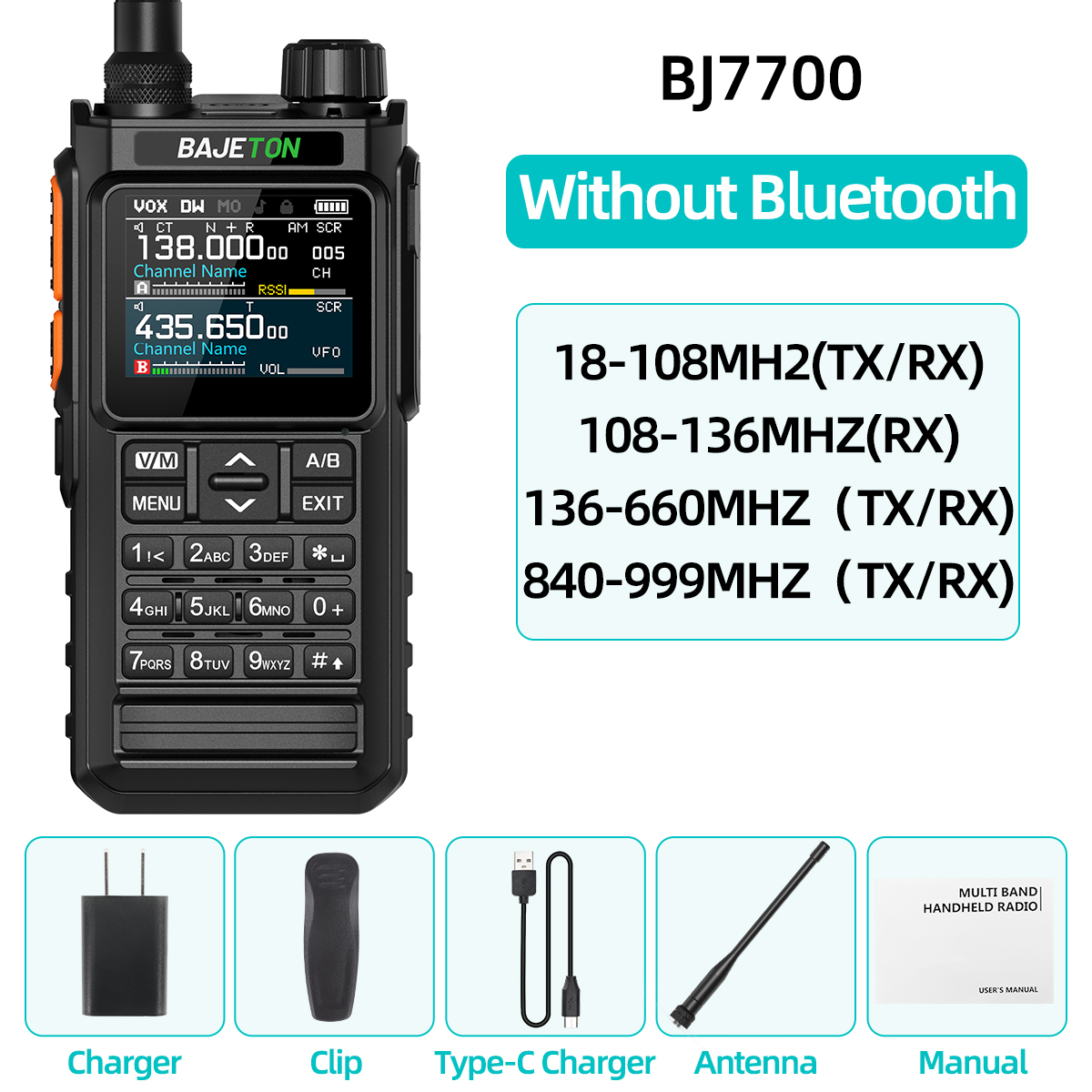 BAJETON BJ7700 Walkie Talkie Multi Banda Sem Fio Bluetooth Programação de Telefone Redução de Ruído AM FM Ham Rádio Para Acampamento BJ8200: Vermelho / American