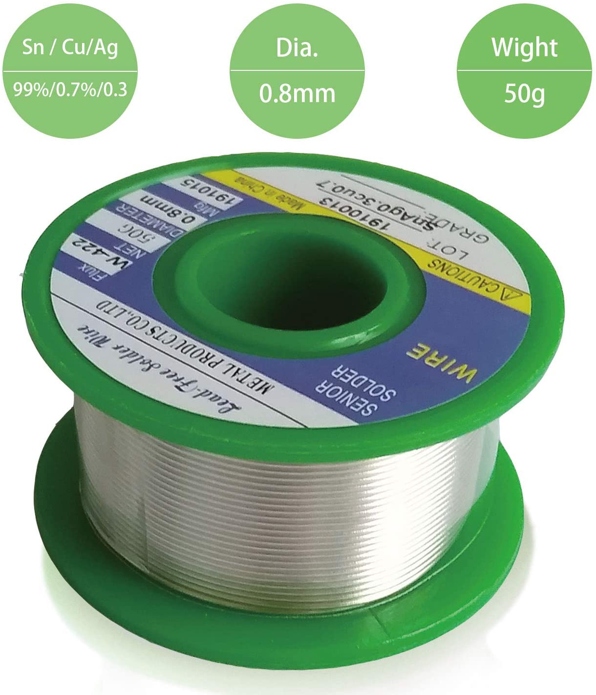 Fil à souder sans plomb 20 g-1 mm, âme de colophane, Sn99,3-Cu0,7, fil