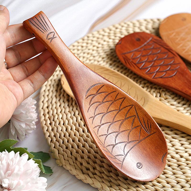 Home Rice Paddle Wood Rice Spoon Kitchen Spatula Non-stick Wooden Rices Serving Spoons Cooking Utensil Kitchen Accessories