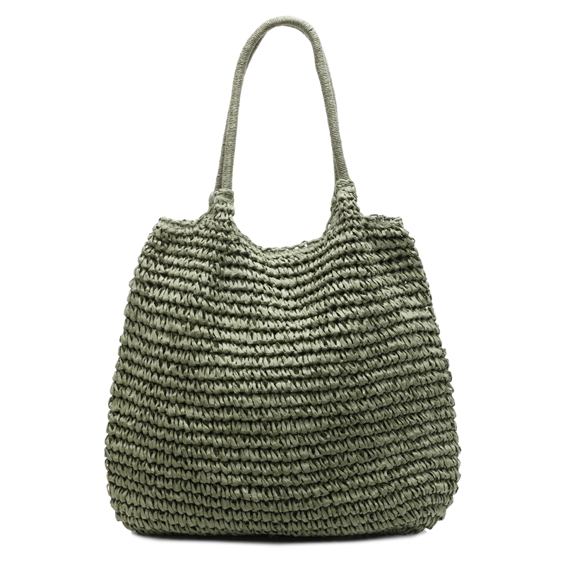 Bolsos de hombro de tela lisa de gran capacidad, bolsos de playa calados para mujer, bolsos de mujer a la venta 2025, bolsos de mujer sólidos con cremallera a la: green