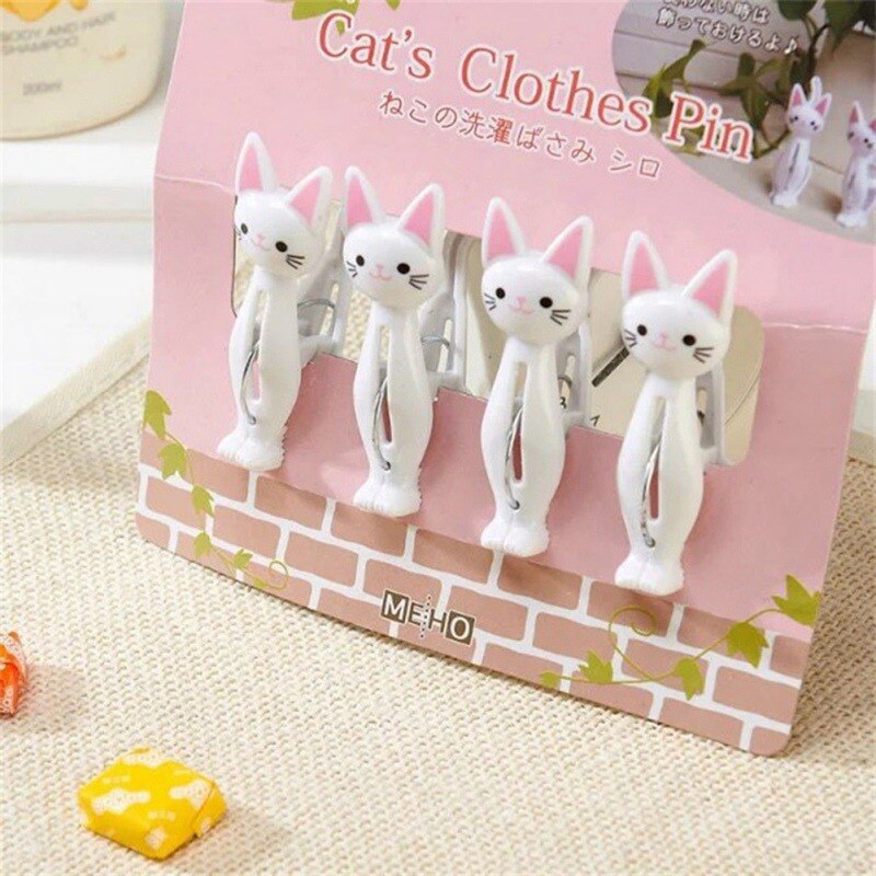 4Pcs/Set Cute Cat Clamp Shape Sealing Clip Portable Clip For Snack Moisture-proof Plastic Clothespin Drying Clip Decorations