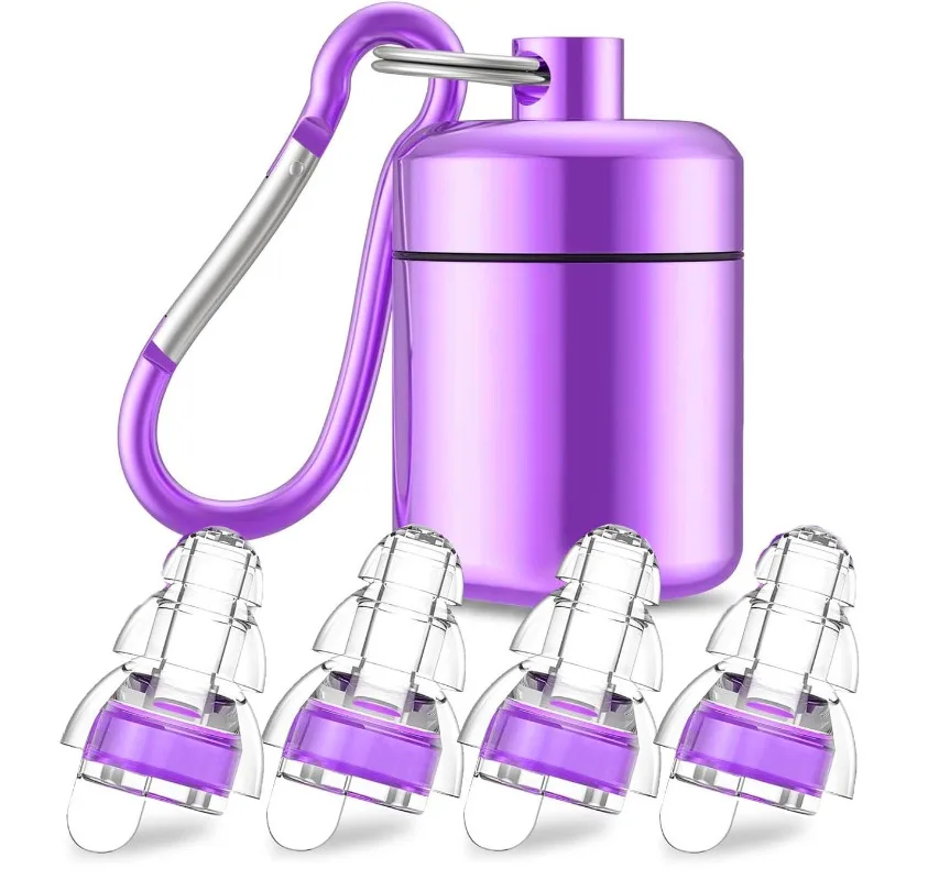 Tapones para los oídos de concierto de alta fidelidad para conciertos y músicos, tapones para los oídos para reducción de ruido, filtro avanzado de 24 dB, 2 pares (negro) duraderos: Morado