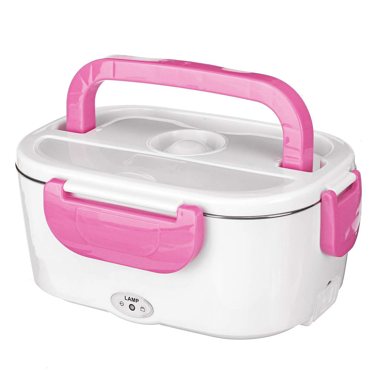 12V 110V 220V Electric Heated Lunch Box Food Warmer Container Thermostat Stainless Steel Rice Cooker Dinnerware Set For Car Home: EU Plug Pink