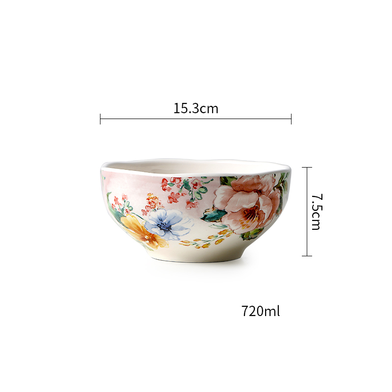 Underglaze Ceramic Plate French Home Rectangle Snack Tray Hand Painted Flower Decorate Dinner Plates Dining Table Decor: Bowl-15.3x7.5cm