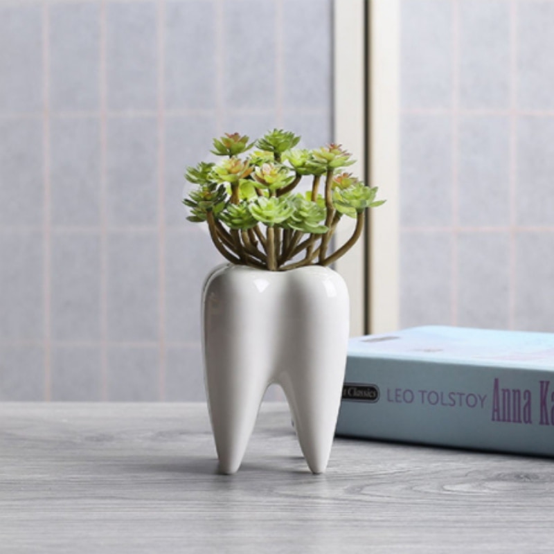 Teeth Shape Ceramic Flowerpot Innovation Modern White Ceramic Succulent Flower Pot Home Decoration