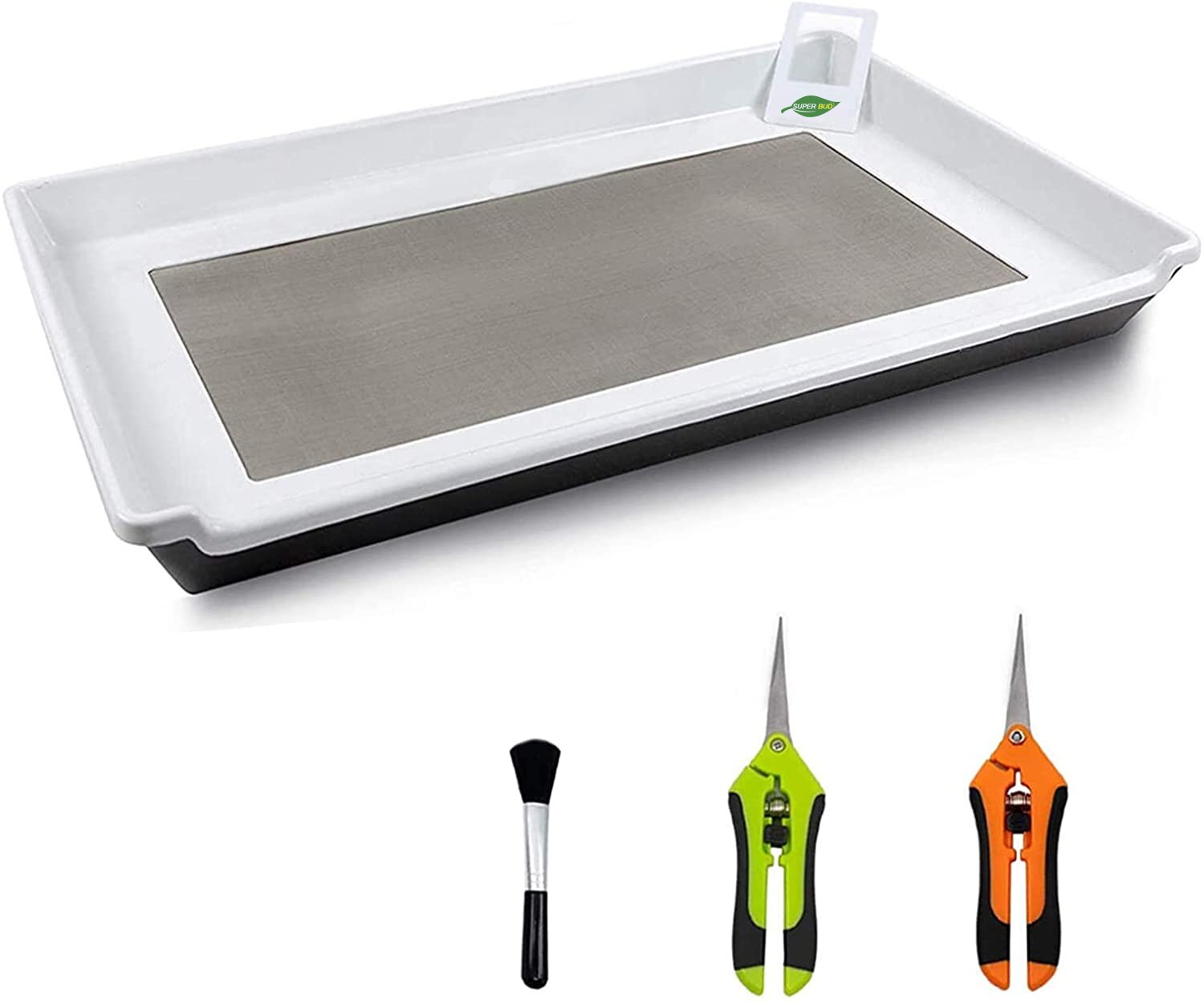SUPER BUD Trimming Tray Trim Bin Set For Buds And Herbs 150 Micron Screen Pollen Sifter Kief Collector Durable 2-Tier Tray