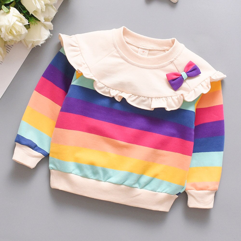 Baby Meisje Lange Mouw Tops Gestreepte Lente Herfst Verjaardag Baby T Shirts Casual Kinderen Kleding Little Girps T-shirts