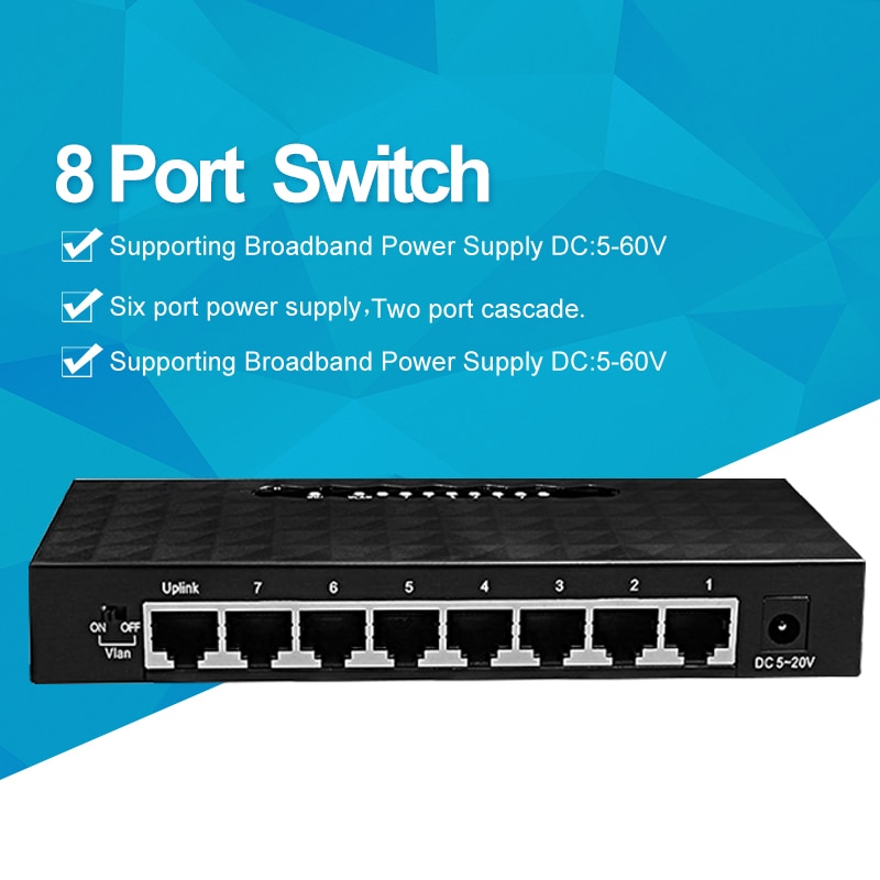 8 Port SPOE Switch Ethernet with 90W Power Adapter for Network IP Cameras Or Wireless AP/ 6 PoE Splitter suitable for CCTV 250M