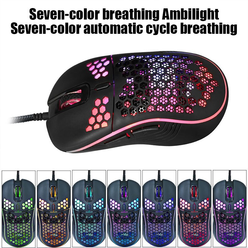 USB Wired Rechargeable Gaming Mouse RGB Honeycomb Mouse 4800DPI Mouse for PC Laptop Computer Notebook Laptop Colorful Light
