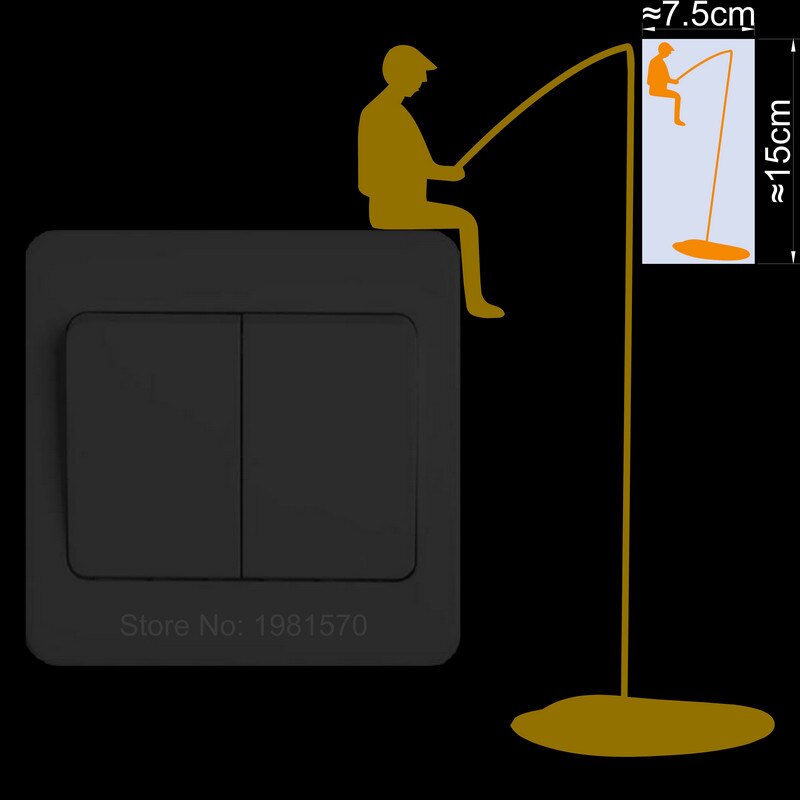 Glowing Man Fishing Light Switch Sticker Funny Cartoon Glow in the Dark Vinyl Wall Decoration Sticker Child Bedroom Home Decor: Orange Yellow