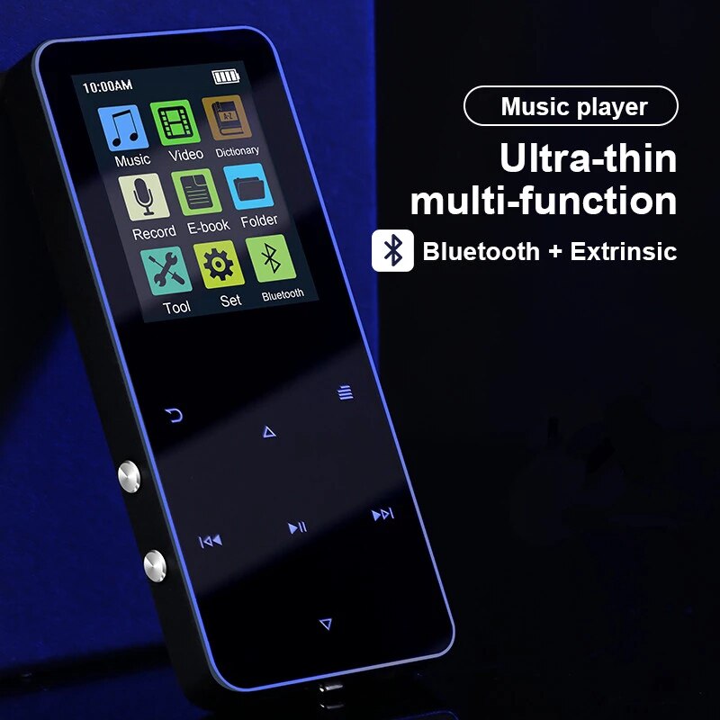 Reproductor de música MP3 MP4 de 1,8 pulgadas, compatible con Bluetooth 4,2, admite tarjeta táctil, Radio FM, reproducción de vídeo, E-book, altavoz incorporado