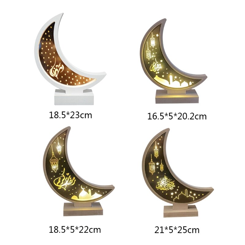 Ramadan Eid Mubarak Decorations Wooden Moon Ornament Arab Muslim Light Craft