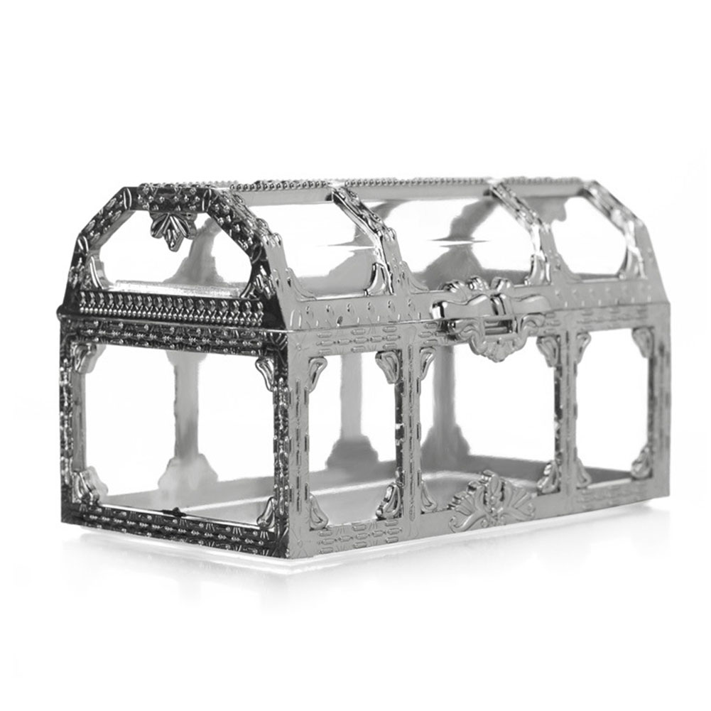 Desktop Home Treasure Storage Collectibles Candy Transparent Organizer Trinket Crystal Makeup Gem Jewelry Box Case Pirate Chest: Silver / 7.4x5.2x5cm