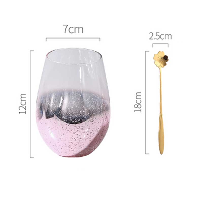 Stjärnor pläterad färg glas kopp blyfri hög temperatur kristall mjölk juice kopp med sked hem kök kontor dringking glas: Rosa