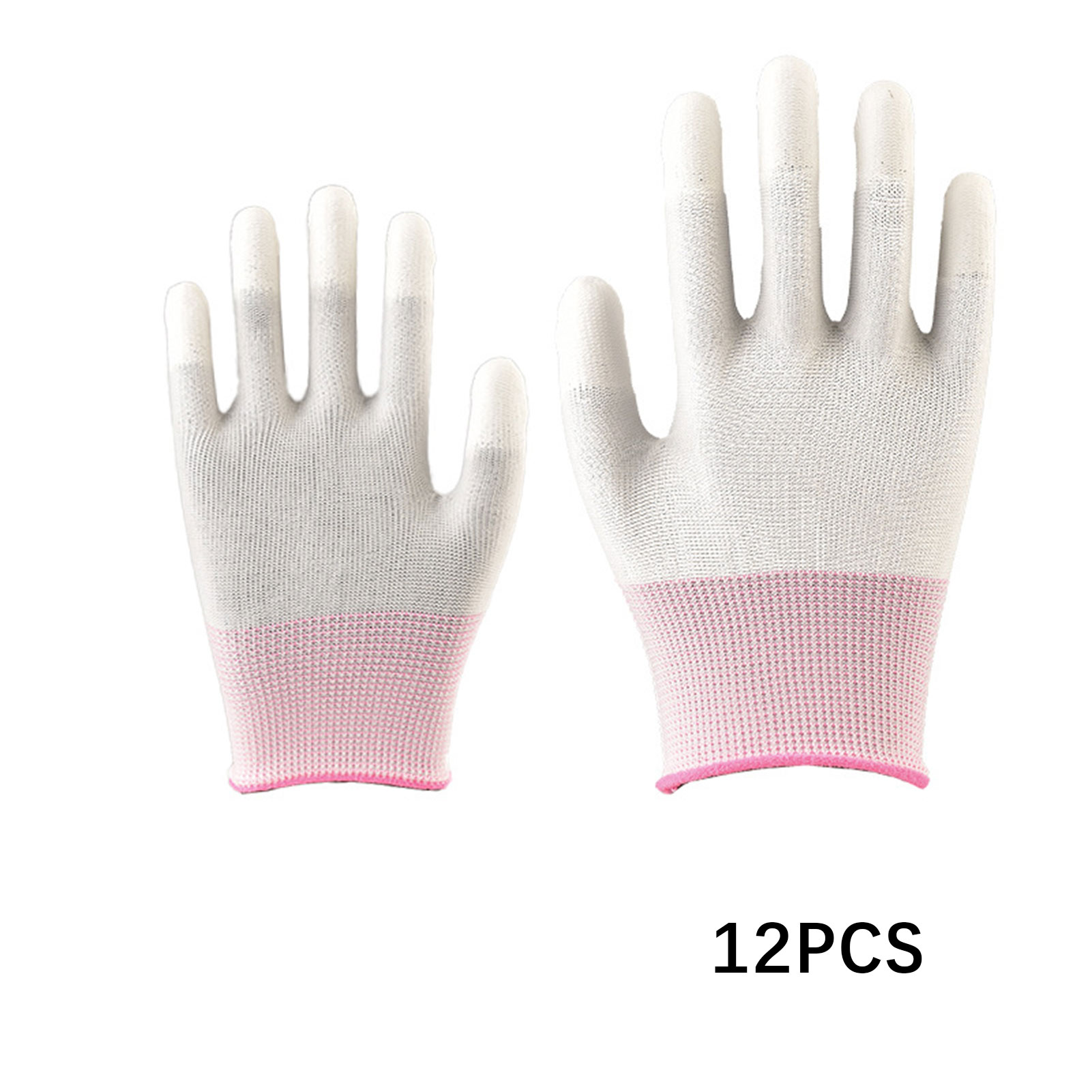 12 par antistatiska handskar nylon esd arbetshandskar pu-belagda handflata-/fingrar bärbara slitstarka isolerade handskar: Vit
