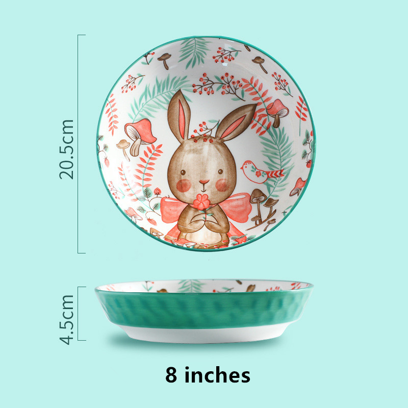 Cute Cartoon Ceramic Plate Home Flat Plates Dinner Serving Main Dish Food Dish Plate Pottery Dish Salad Platter Dish Dinnerware: Cute Rabbit