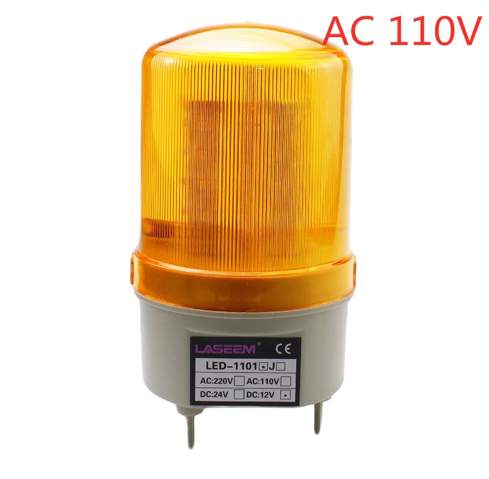 LED-1101J Rotary warning light sound light alarm led explosion warning light alarm flashing light 12V 24V 110V 220V: Yellow  110V