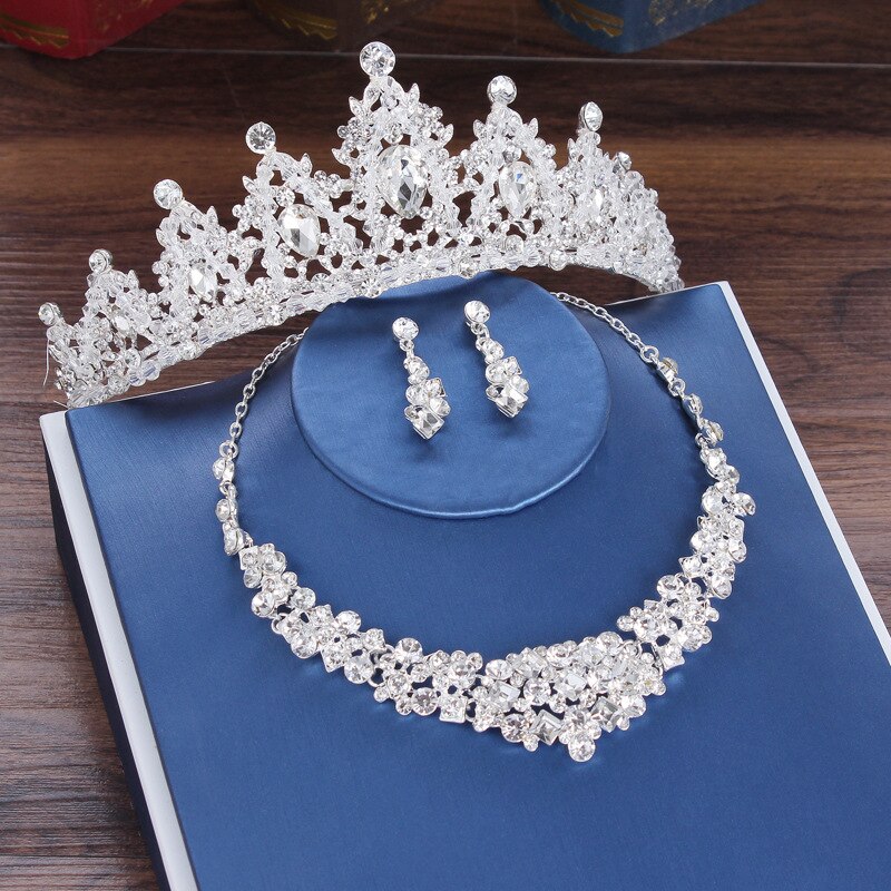 Conjunto de joias luxuosas de cristal barroco, para noiva, coroa, tiara, conjunto de brincos, para casamento, contas africanas, conjuntos de joias: 3Pcs Jewelry Set