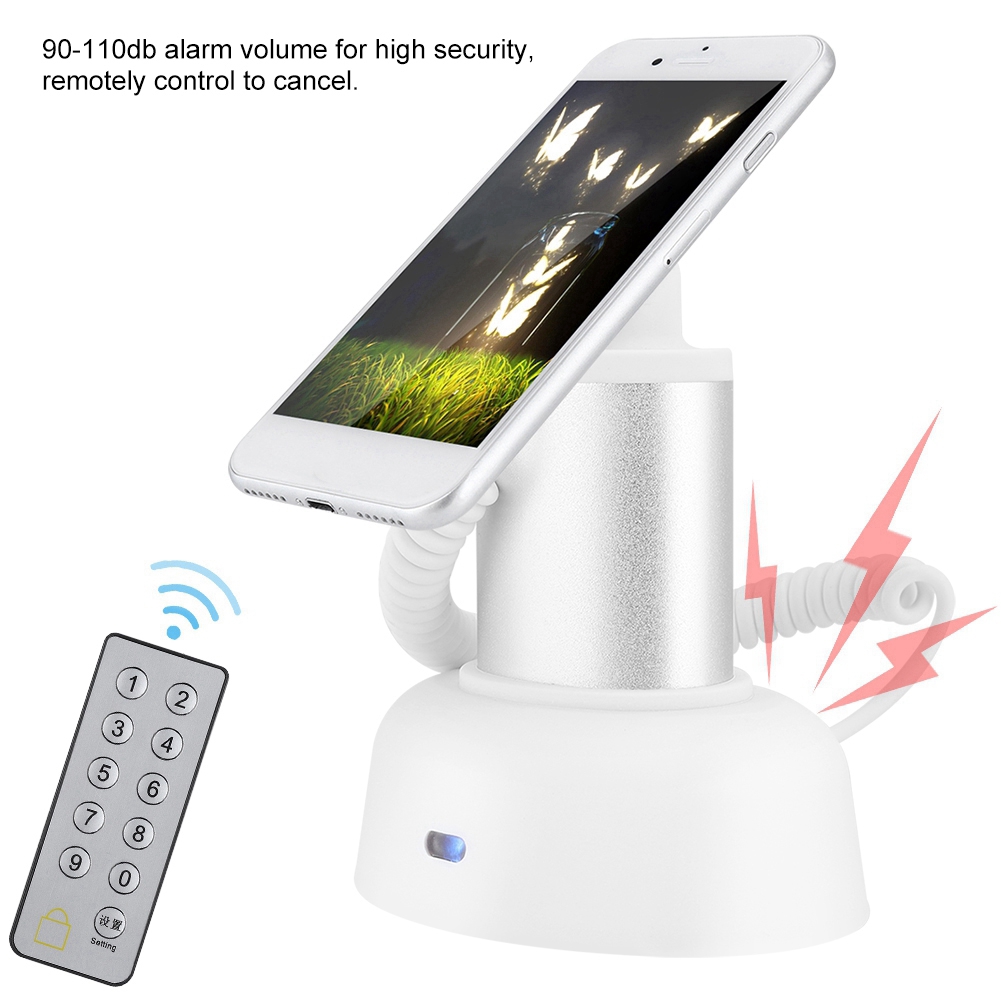 Soporte de pantalla antirrobo para teléfono móvil con alarma de seguridad y función de carga 110-240V