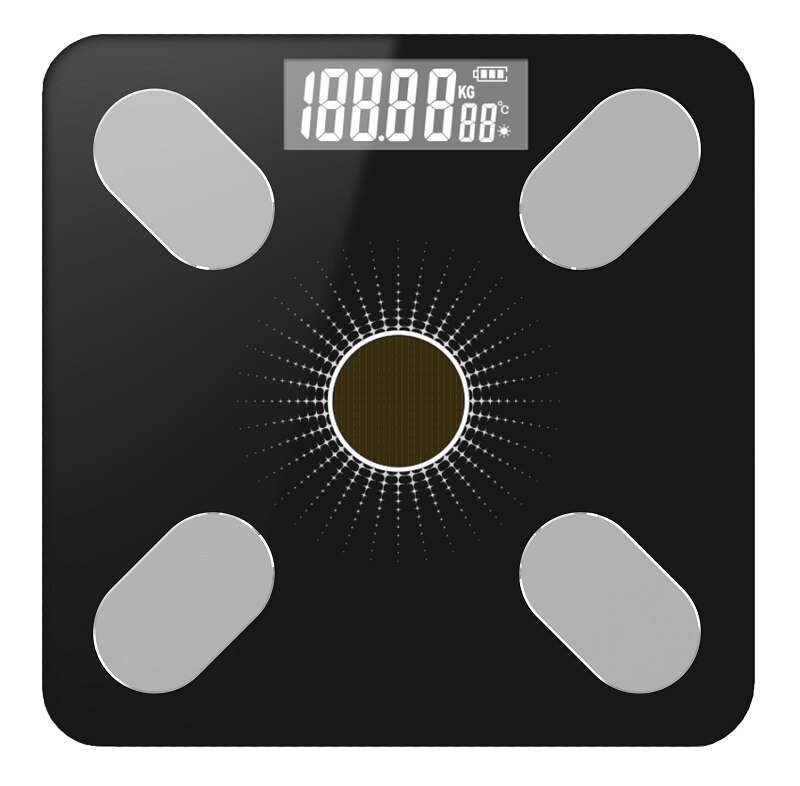 Neueste Körper Fett Skala Boden Solar- Gewicht Skala Clever Elektronische LED Digital Gewicht Schlecht Gleichgewicht-Bluetooth Smartphone APP: Schwarz