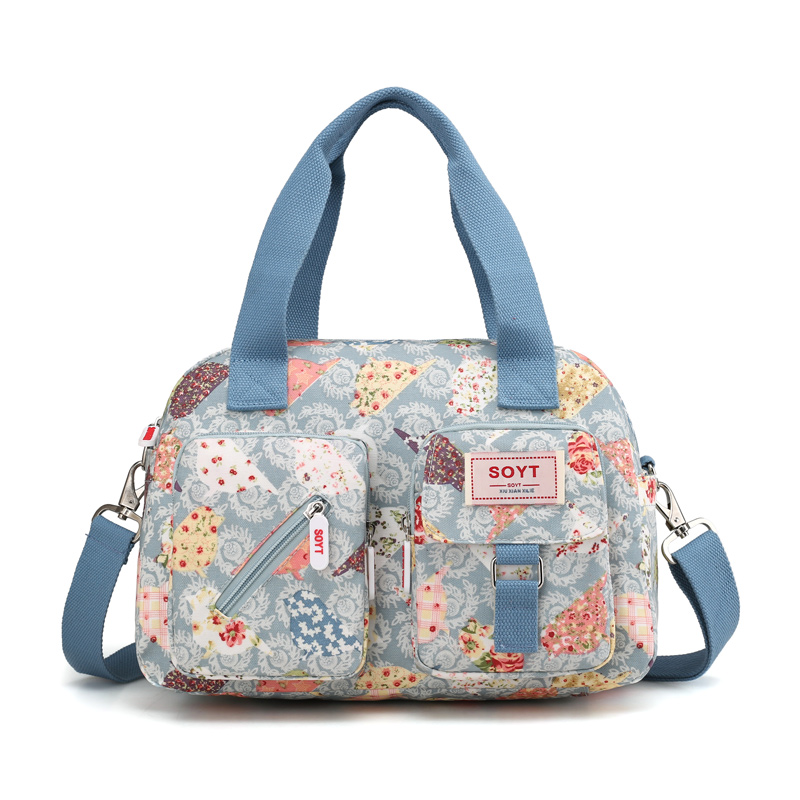 SOYT Brand popular Flowers and animals pattern Nylon women handbags shoulder bag for female printing messenger bags: Blue flowers