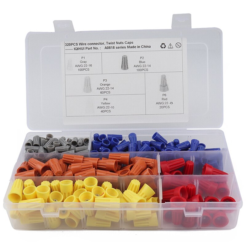 320 PCS Twist-On Wire Connector Assortment-Yellow+Red+Blue+Gray Easy Twist-On Ribbed Cap: Default Title