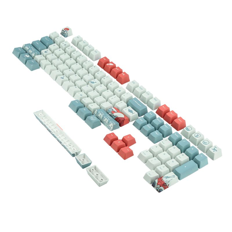 PBT Keycap Set - 108 Keys - Dye Sublimation - Ukiyo-e Sea Waves / Summer Lotus Designs