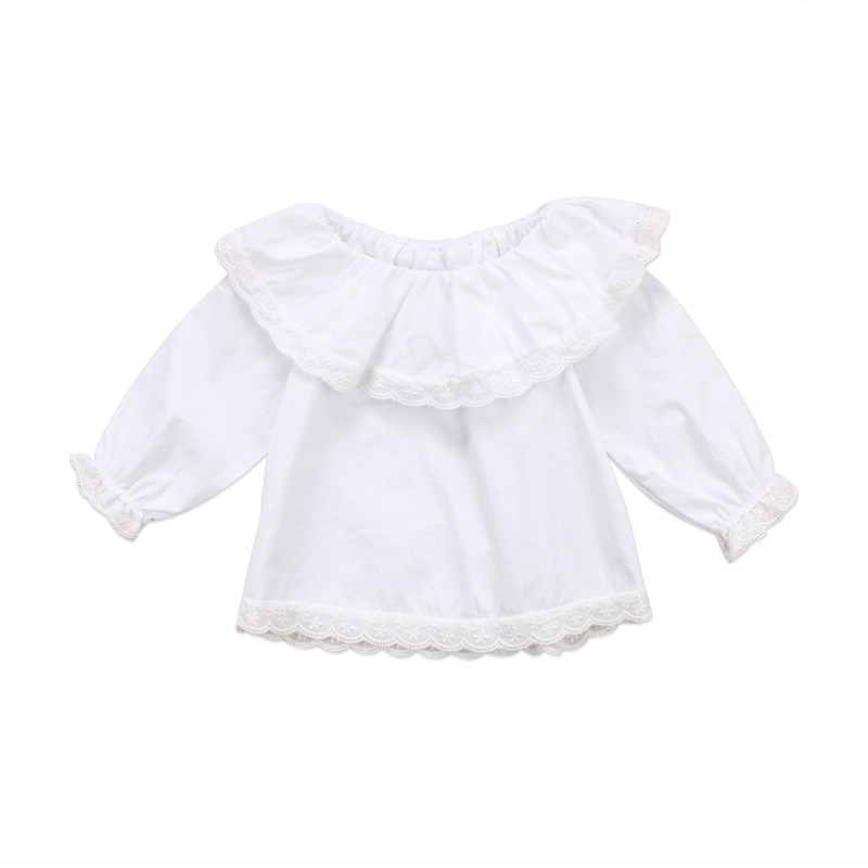 CANIS 2019 Nuovo Appena Nato Del Bambino Infantile Del Bambino Delle Ragazze Del Merletto Del Manicotto Lungo Magliette e camicette T-Shirt Vestiti Solido Bianco Dolce Magliette e camicette Della Camicia di modo