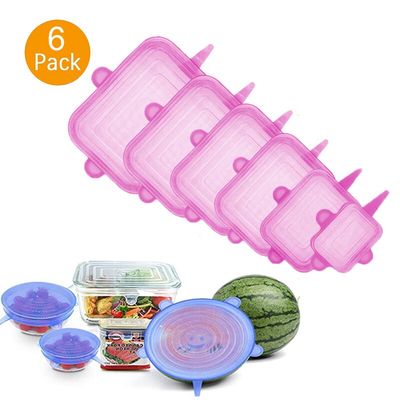 6 PCS Silicone Stretch Lids Universal Silicone Food Wrap Bowl Pot Lid Silicone Cover Pan Cooking Kitchen Accessories: Square 6pcs4