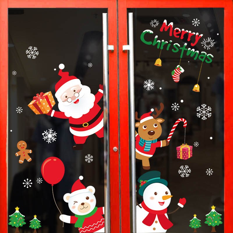 Snowman Wall Sticker DIY Christmas Party Home Decoration Windows Door PVC Stickers Year Household Glass Wall Sticker: Style 8
