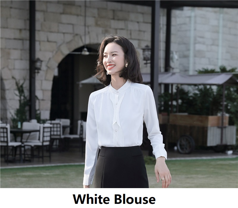 Pink chiffon bluser skjorter lange ærmer til kvinder forår sommer kontor arbejdstøj bluse afslappet ol styles toppe tøj: Hvid / Xxxl