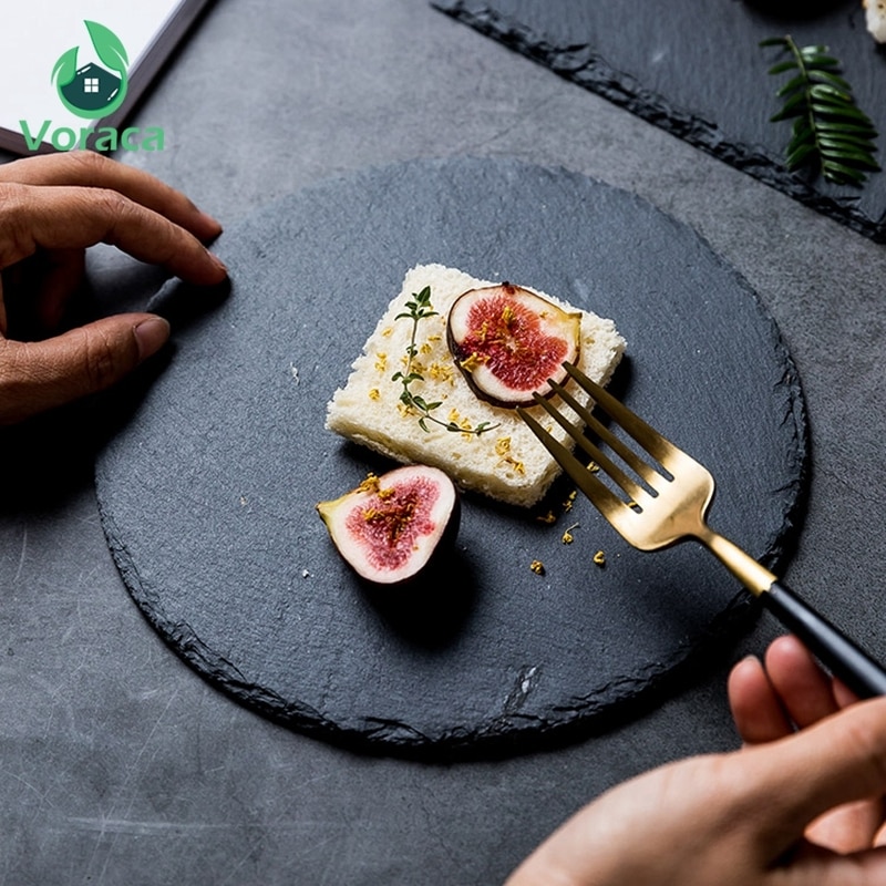 Naturalne łupki płytkie talerze na stek makaron Sushi kuchnia jedzenie w restauracji danie spodek okrągły deser ciasto naczynia Pizza taca na owoce