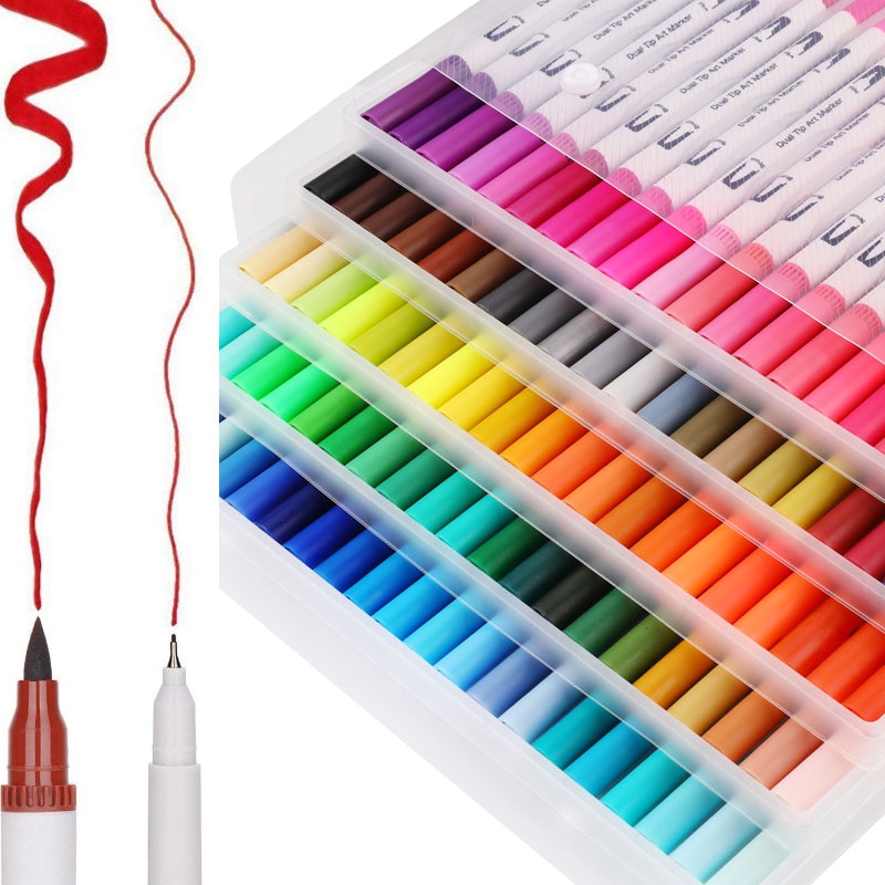 12/48/72/100 Colors FineLiner Art Marker Pens Dual Tip Manga Drawing Painting Watercolor Brush Pen School Supplies Markers 04350