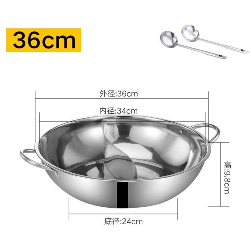 Roestvrij Stalen Pot Hotpot Inductie Fornuis Gasfornuis Compatibel Pot Huis Keuken Kookgerei Soep Kookpot Twin Verdeeld: 35cm