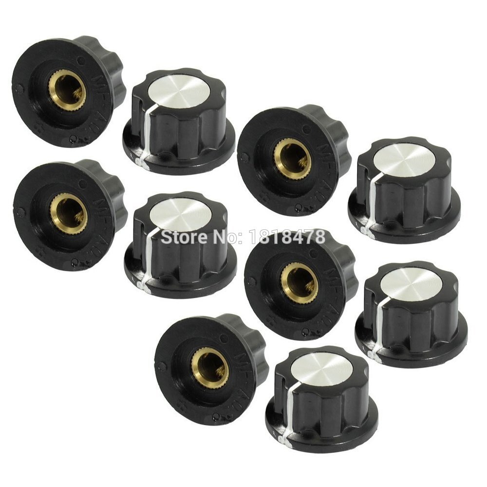10 Stks Zwart Zilver Tone 19mm Top Draaiknoppen voor 6mm Dia. Shaft Potentiometer
