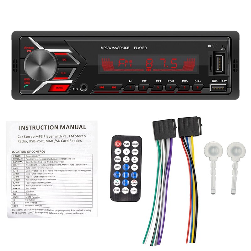 Car Radio MP3 Player FM o Music USB SD Digital Bluetooth with Auxiliary Input in Dash Slot