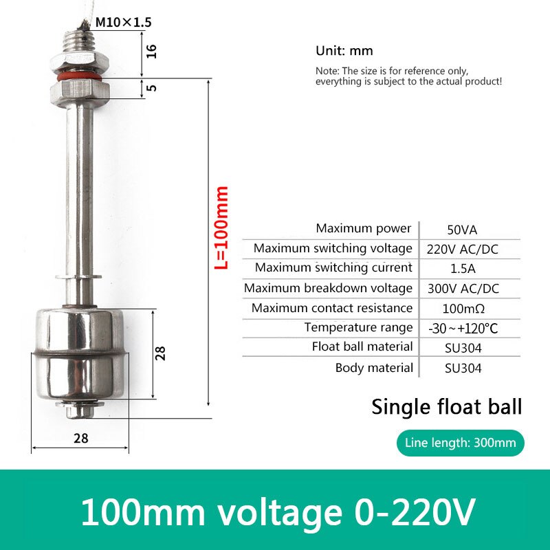 Magnetic Float Liquid Water Tank Level Sensor Water Level Sensor Tank Liquid Level Sensors Water Tank Level Monitor: 100MM220V