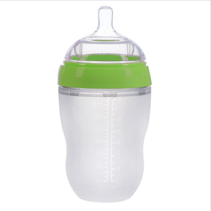 Biberón de silicona antiflatulencia para bebé recién nacido, botella de 4 estilos de gran calibre con asa, suministros para bebé, herramientas de alimentación para leche: 250ML-G-No handle