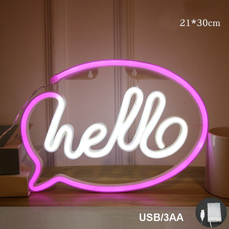 Neon Sign Behang Computer Kamer Muur Display Opknoping Sfeer Verlichting Tekenen Slaapkamer Werkruimte Desktop Decoratie Lampen: hello