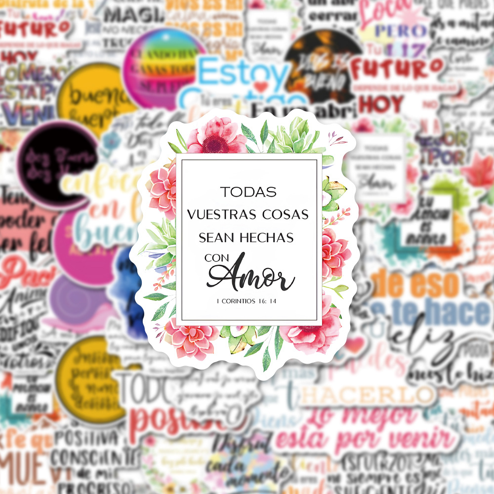 10/30/50 Uds. Frases de texto inspiradoras en español pegatina de dibujos animados DIY teléfono portátil equipaje monopatín pegatinas de grafiti diversión para juguete