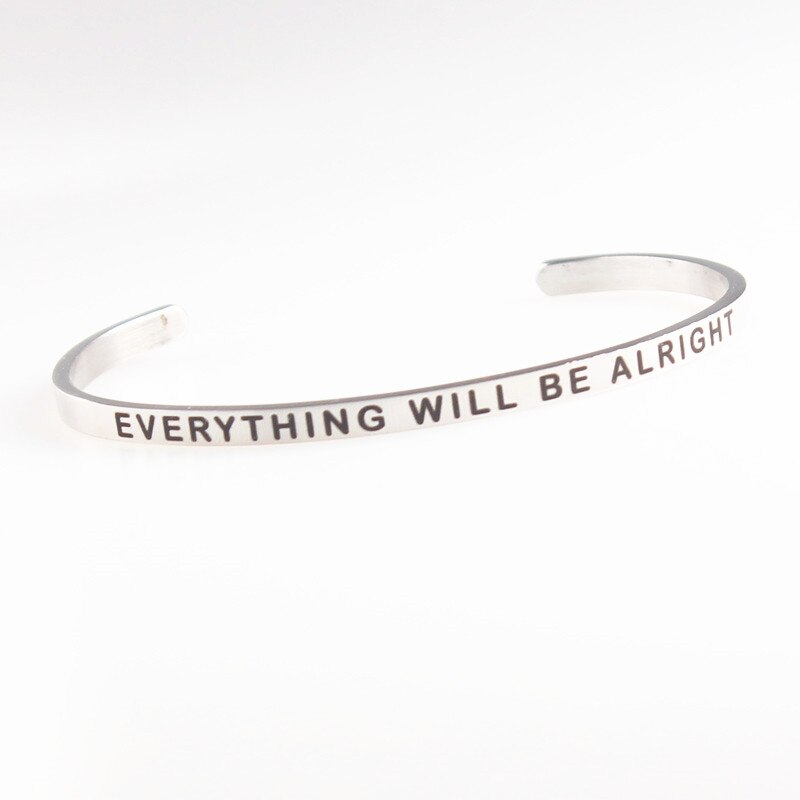 LOVE YOURSELF Stainless Steel Bracelets Bangles Engraved Open Cuff Mantra Bracelet Positive Inspirational Quotes Jewelry: EVERYTHING WILL BE A