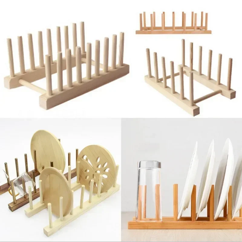 Wooden Kitchen Dish Drain Rack Dinnerware Storage Organizer Tray Plate Cup Drying Shelf Drainer Holders Table Book Display Stand
